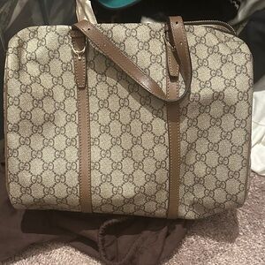 Gucci Beige Monogram Bag with Brown Leather Accents